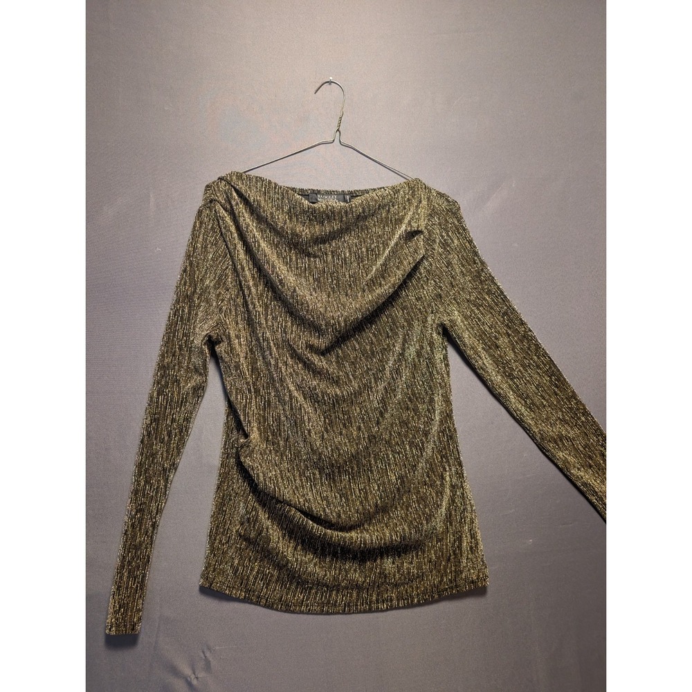 Badgley Mischka Blouse Top Womens Small Gold Black Metallic Draped Cowl Neck